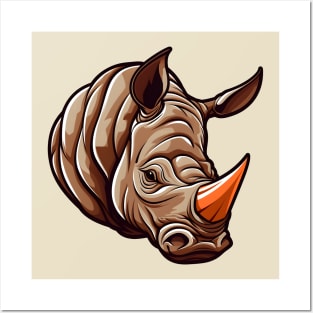 Head of orange horned rhino Posters and Art